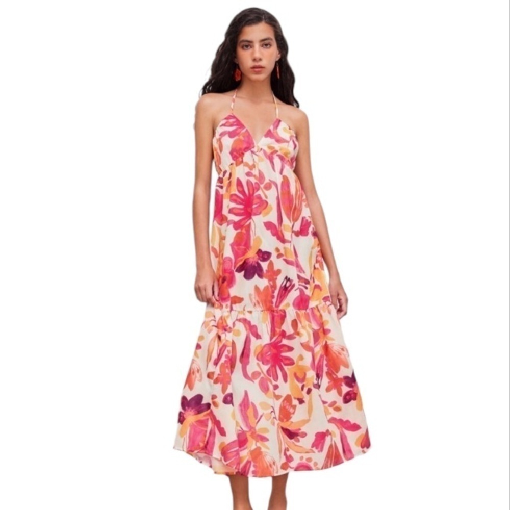 New ZARA Long Multicolored Print Midi Dress - Picture 3 of 12
